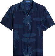 Tommy Bahama Destination Indigo Palm Tree Print Cotton Jacquard Camp Shirt