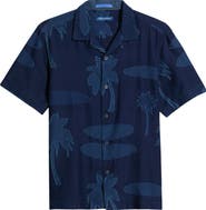 Tommy Bahama Destination Indigo Palm Tree Print Cotton Jacquard Camp Shirt