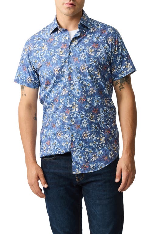 Rodd & Gunn Dalefield Floral Short Sleeve Cotton Button-up Shirt In Bluestone