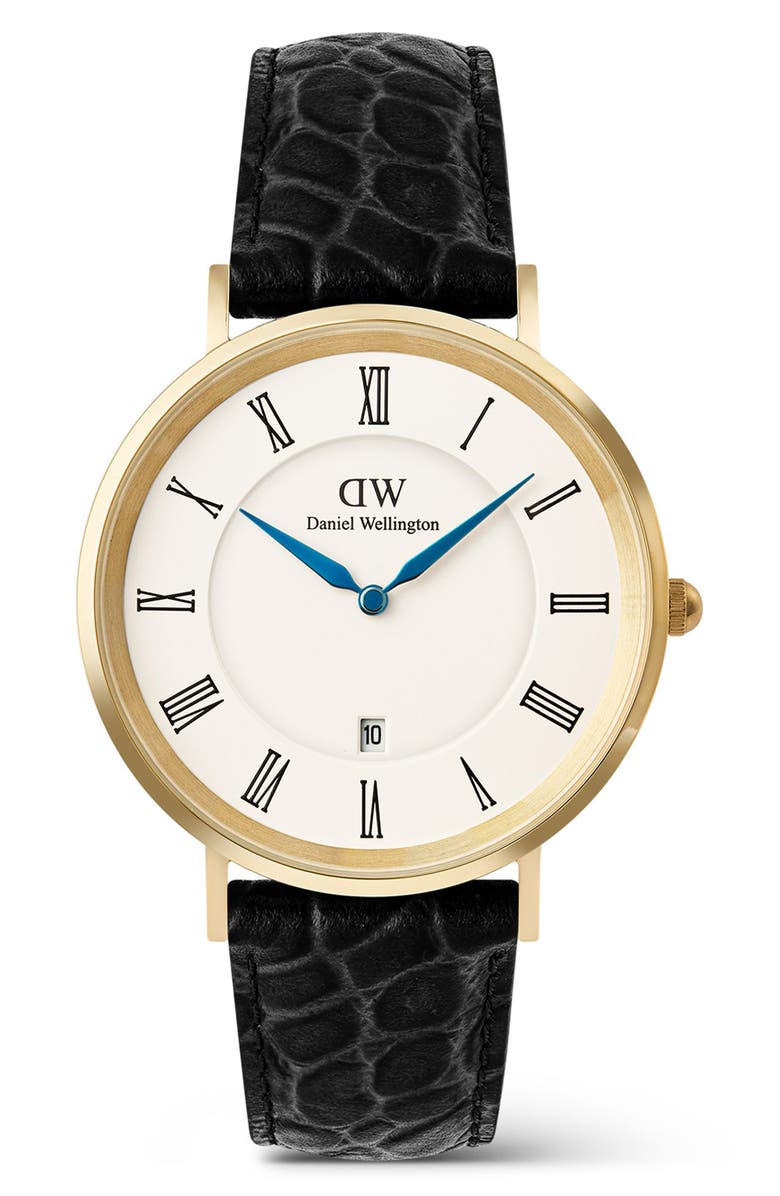 Daniel Wellington Classic Roman Numerals Leather Strap Watch, 40mm, Main, color, White/ Gold/ Black
