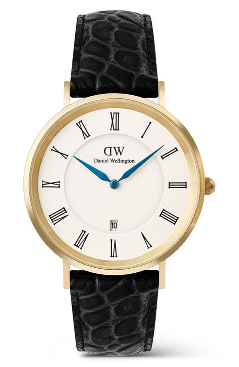 Classic Roman Numerals Leather Strap Watch, 40mm