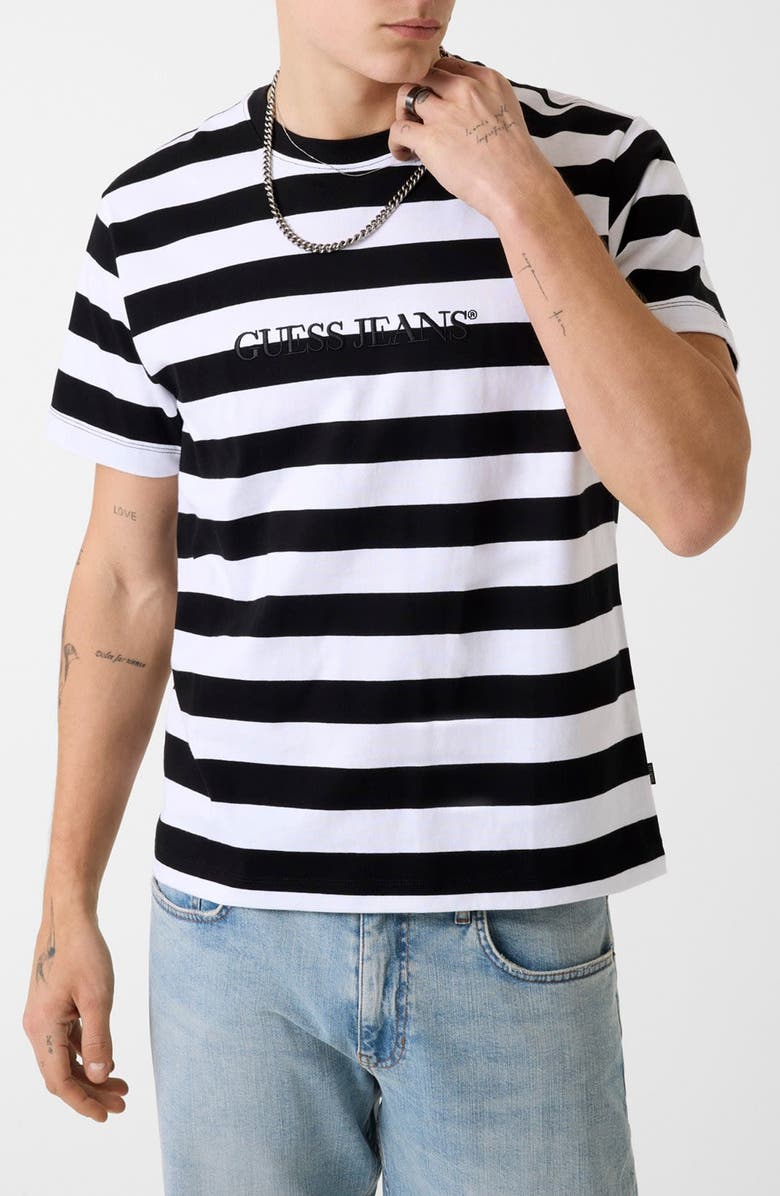 GUESS JEANS Yarn Dye Stripe Organic Cotton T-Shirt, Main, color, Open