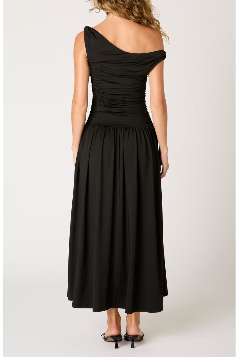 Karina Ruched One-Shoulder Maxi Dress, Alternate, color, BLACK