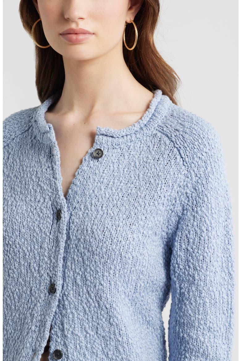 Fitted Textured Cotton Cardigan, Alternate, color, BLUE BLIZZARD