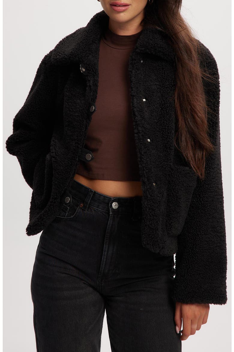 Frieda Faux Shearling Jacket, Alternate, color, BLACK