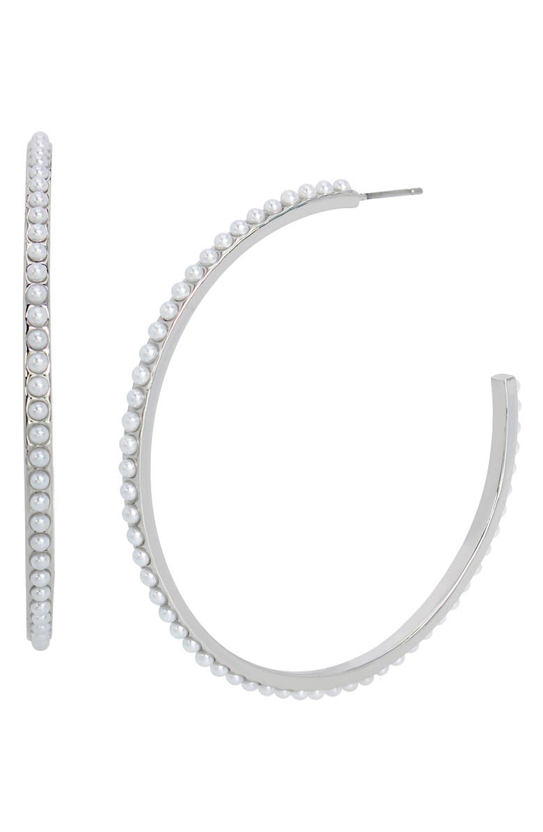AllSaints Faux Pearl Hoop Earrings, Main, color, Rhodium
