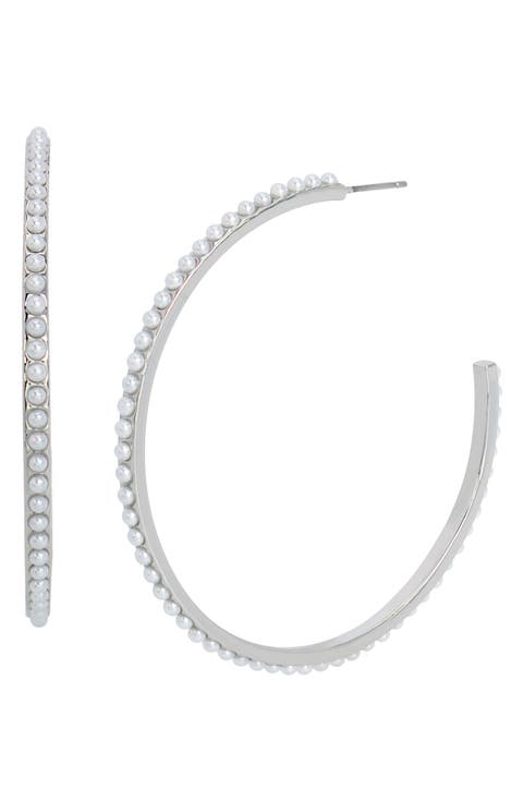 Faux Pearl Hoop Earrings