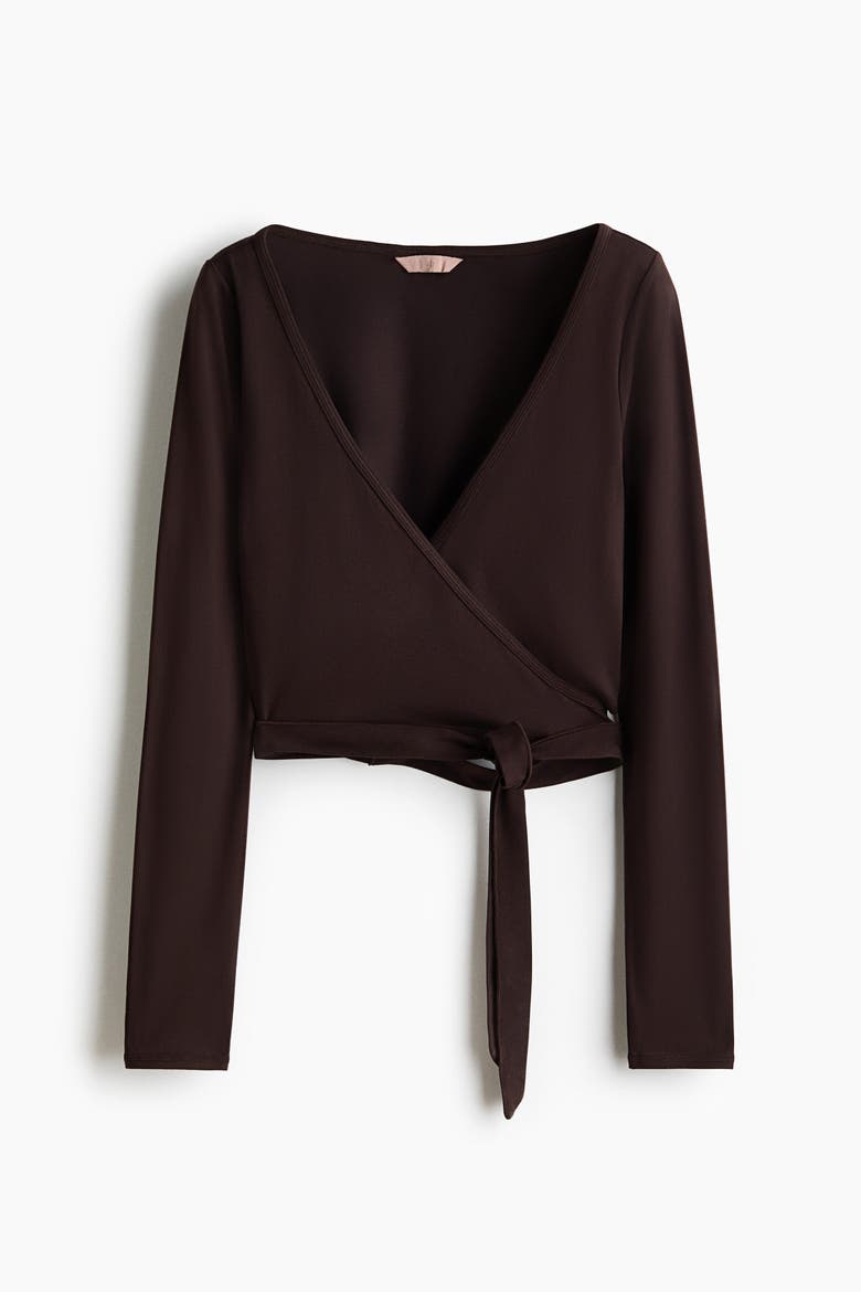 Brushed Jersey Wrap Top, Alternate, color, Dark brown
