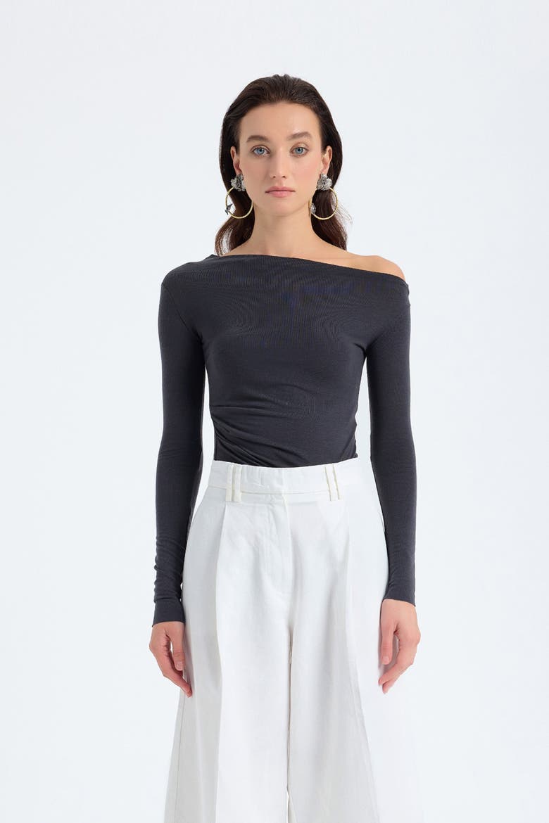 Aura One Shoulder Draped Top, Alternate, color, Grey