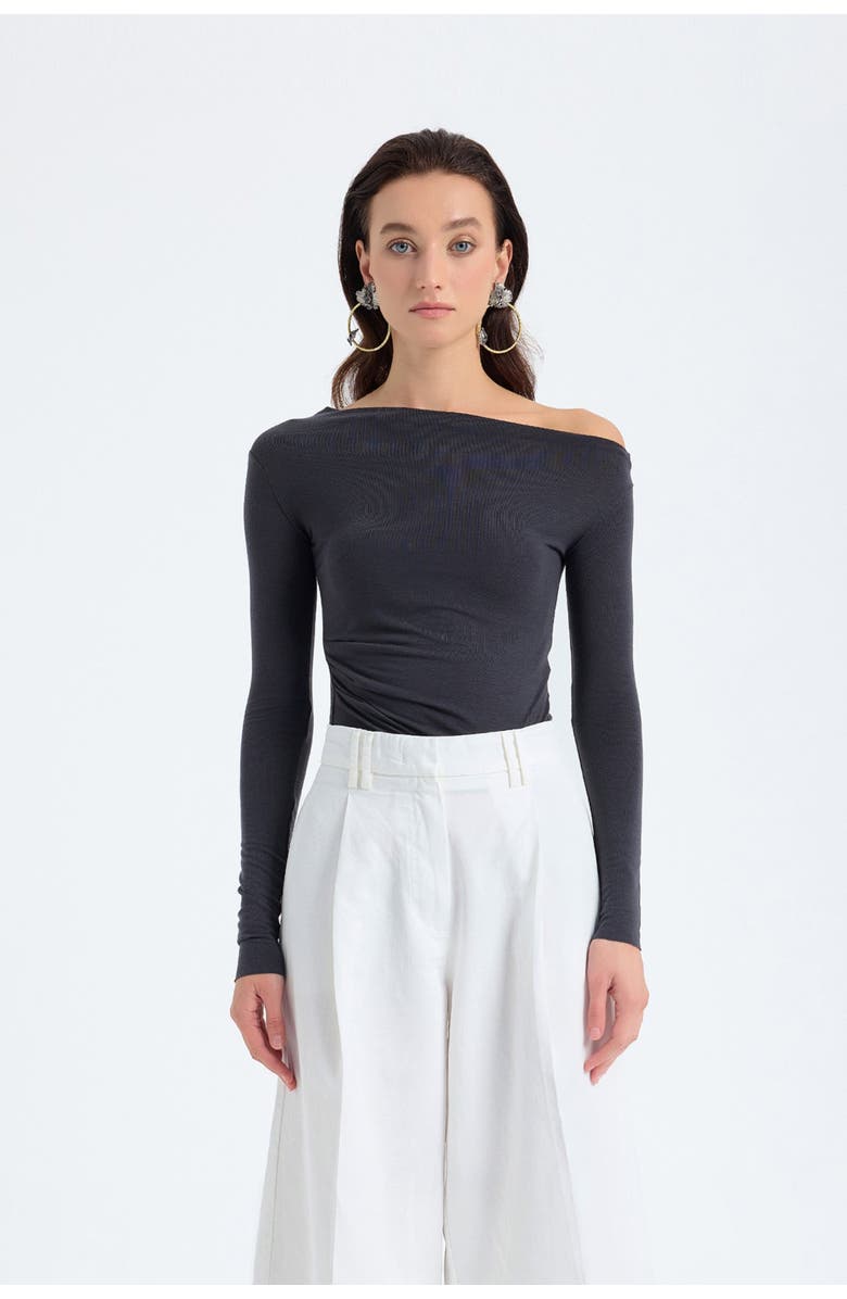 Monlicia Aura One Shoulder Draped Top, Alternate, color, Grey