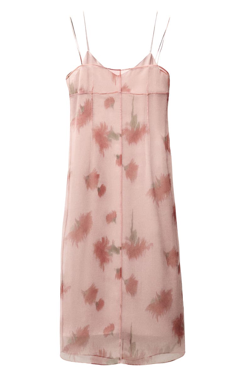 MANGO Floral Print Chiffon Overlay Midi Dress, Alternate, color, Pastel Pink