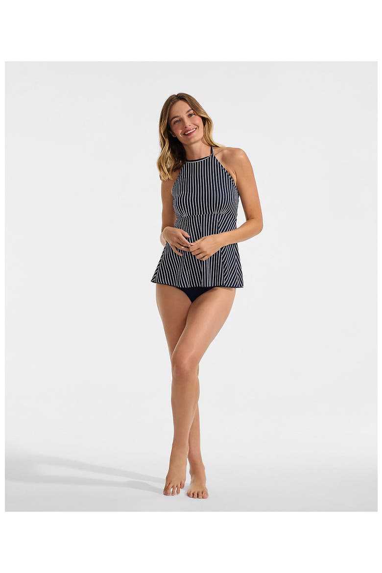 Flutter High Neck Halter Tankini Top, Alternate, color, Navy/Egret White Stripe