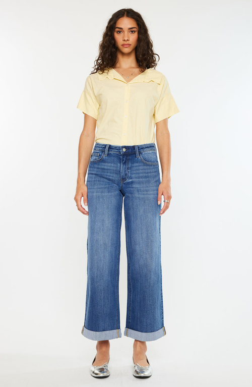 Kancan Reyna Essentials High Rise Wide Leg Jeans In Blue