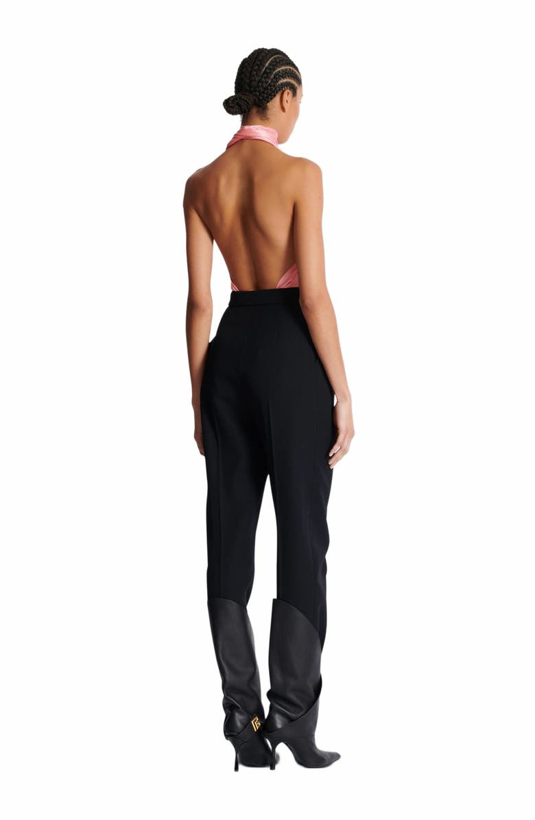 Balmain High-Waisted Grain De Poudre Trousers, Alternate, color, Black