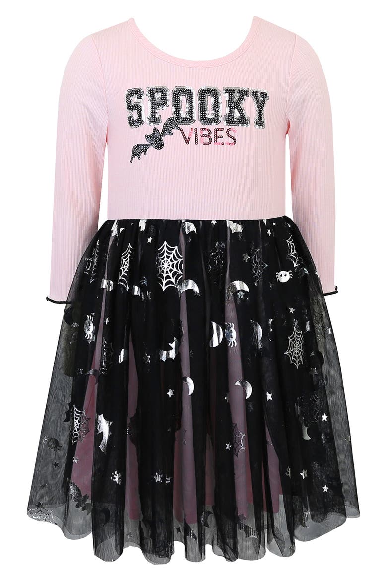 Kids' Sequin Spooky Tiered Dress, Main, color, BLACK/ BLUSH