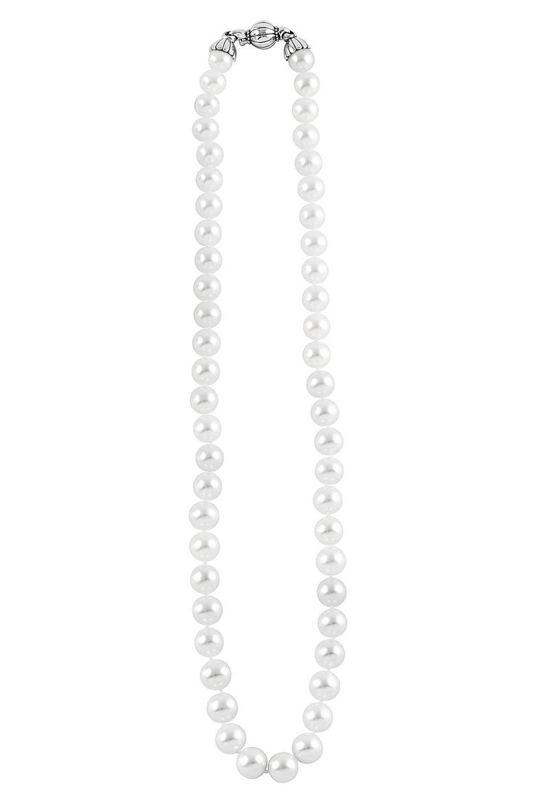 'Luna' 10mm Pearl Necklace, Main, color, SILVER