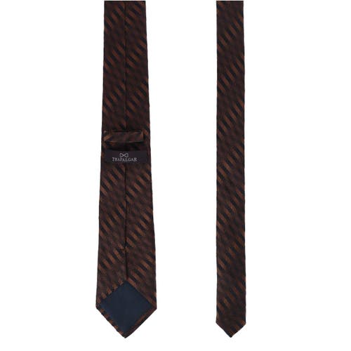 Trafalgar Nathanial Regal Patterned Diagonal Line Silk Business Necktie In Brown