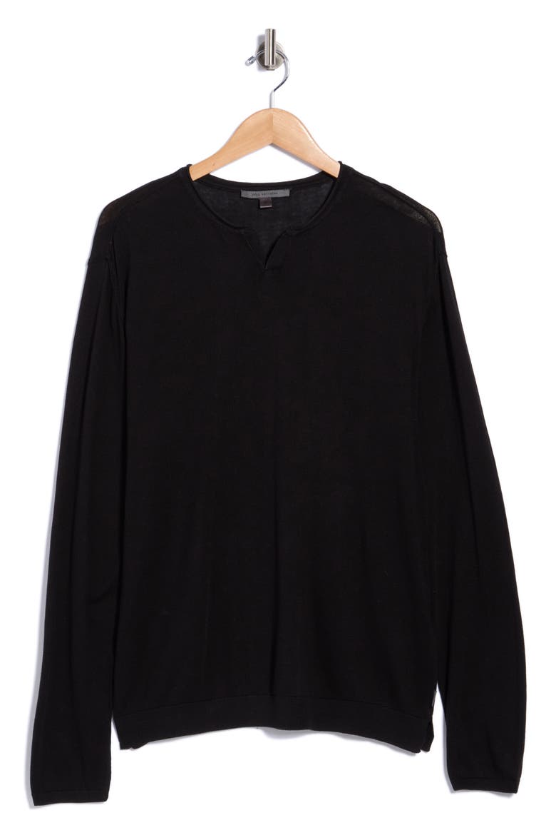 Fiorello Cotton Henley Sweater, Main, color, BLACK
