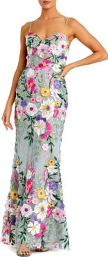 Mac Duggal Petite Floral Embroidered Sleeveless Bustier Gown