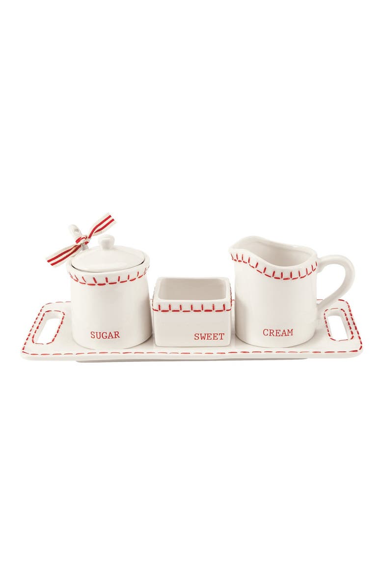 'Deck the Halls' 6-Piece Ceramic Cream & Sugar Set, Main, color, WHITE/ RED