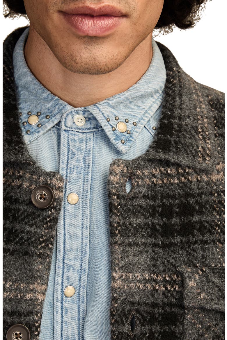 Jacquard Plaid Knit Button-Up Shirt, Alternate, color, DARK BLACK MUTLI