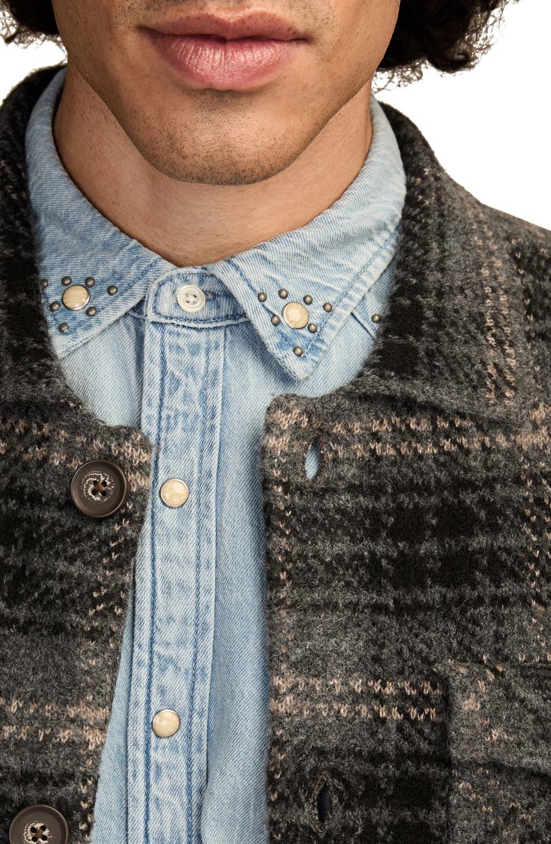 Lucky Brand Jacquard Plaid Knit Button-Up Shirt, Alternate, color, Dark Black Mutli