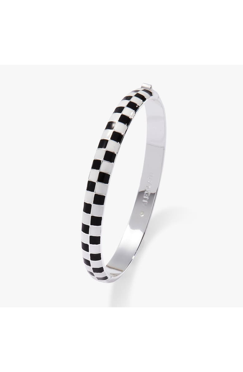Alex and Ani Black & White Checker Hinge Bangle, Main, color, Black