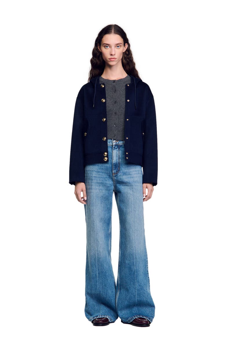 SANDRO Double-faced wool coat, Alternate, color, 