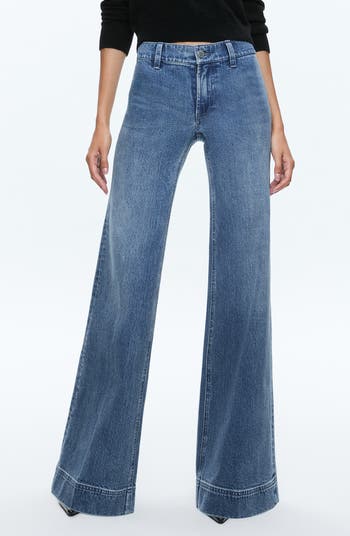 Alice + Olivia high waist wide split thigh jeans walk this way wash size on sale 27