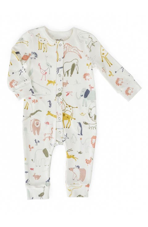 Print Long Sleeve Organic Cotton Placket Romper (Baby)