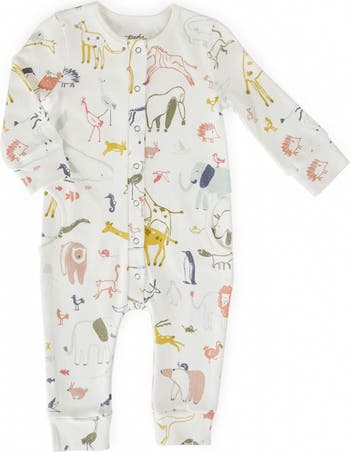 Print Long Sleeve Organic Cotton Placket Romper