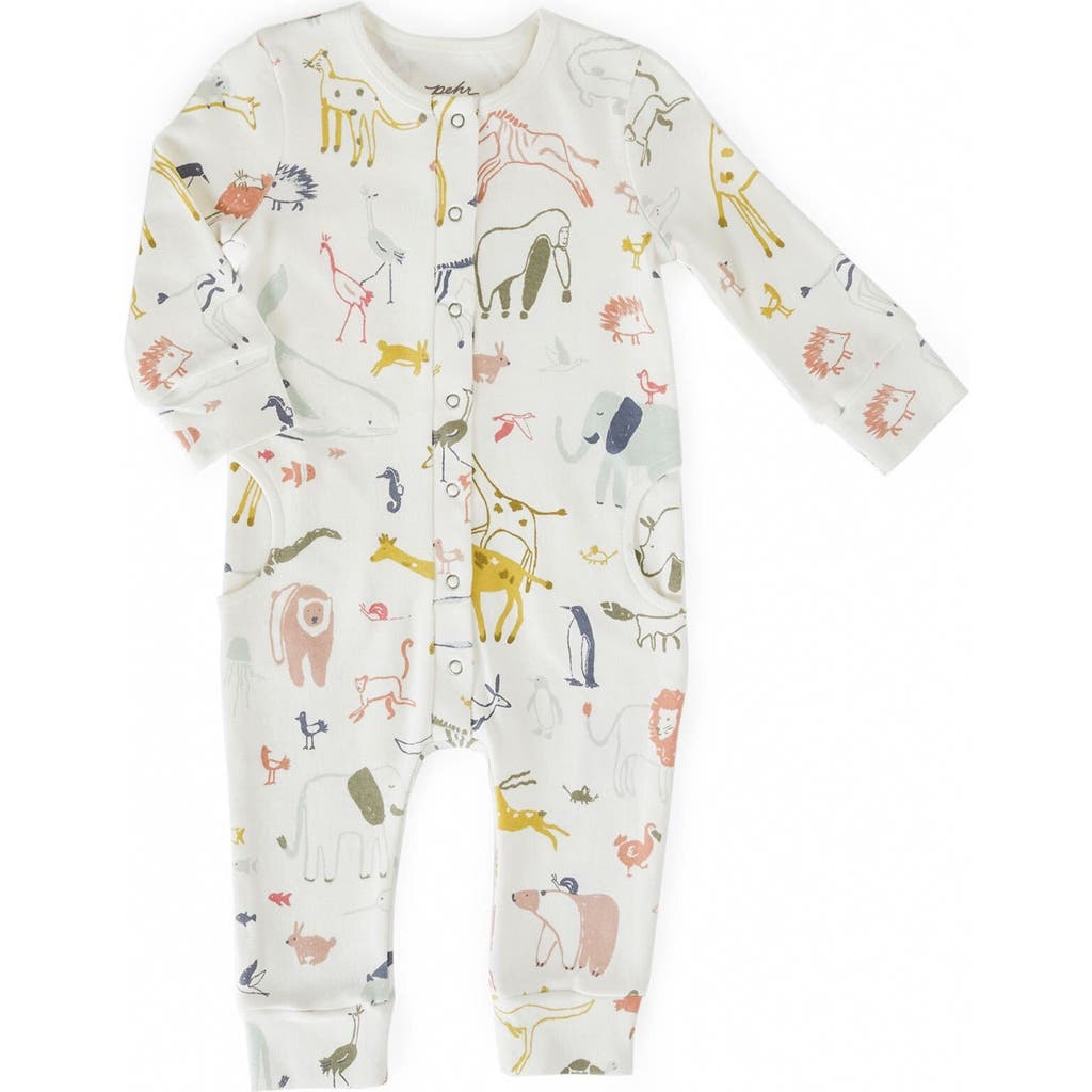 Pehr Print Long Sleeve Organic Cotton Placket Romper In Neutral