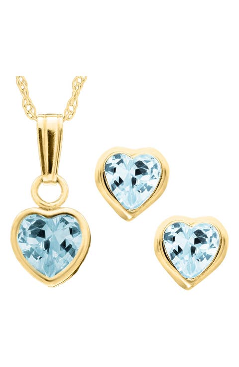 14k Gold Birthstone Necklace & Stud Earrings (Girls)
