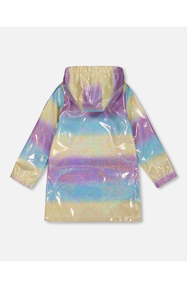 Deux par Deux Girl's Printed Rain Coat With Hat Mauve Blue And Yellow Glitter Gradient, Alternate, color, 