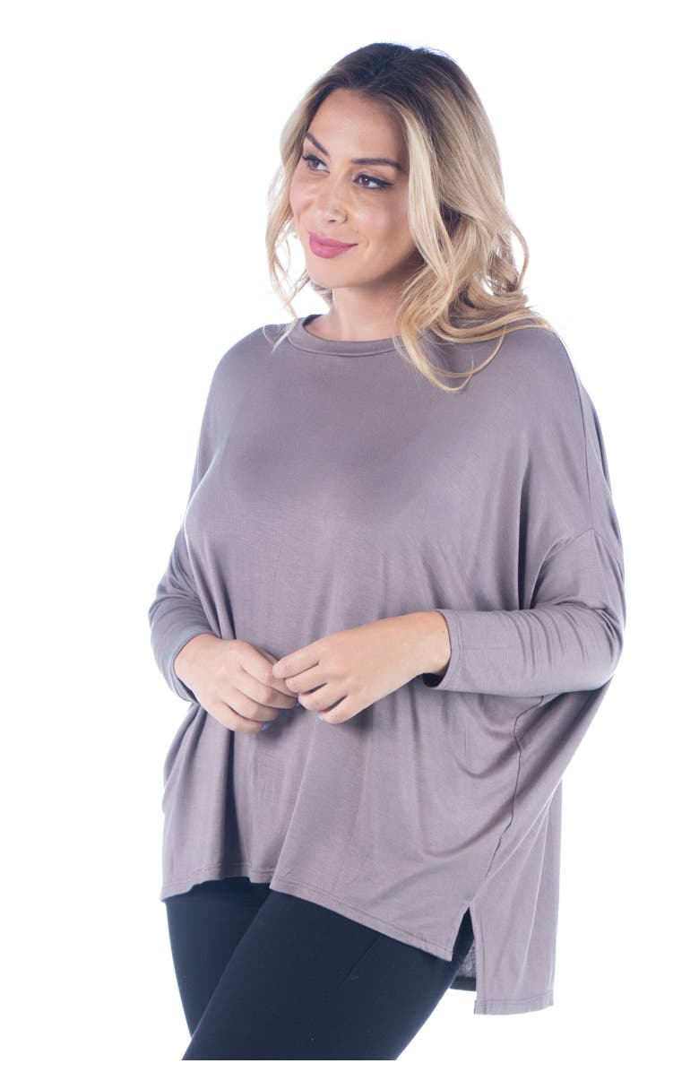 24seven Comfort Apparel Plus Size Oversized Long Sleeve  Dolman Top, Alternate, color, Purple