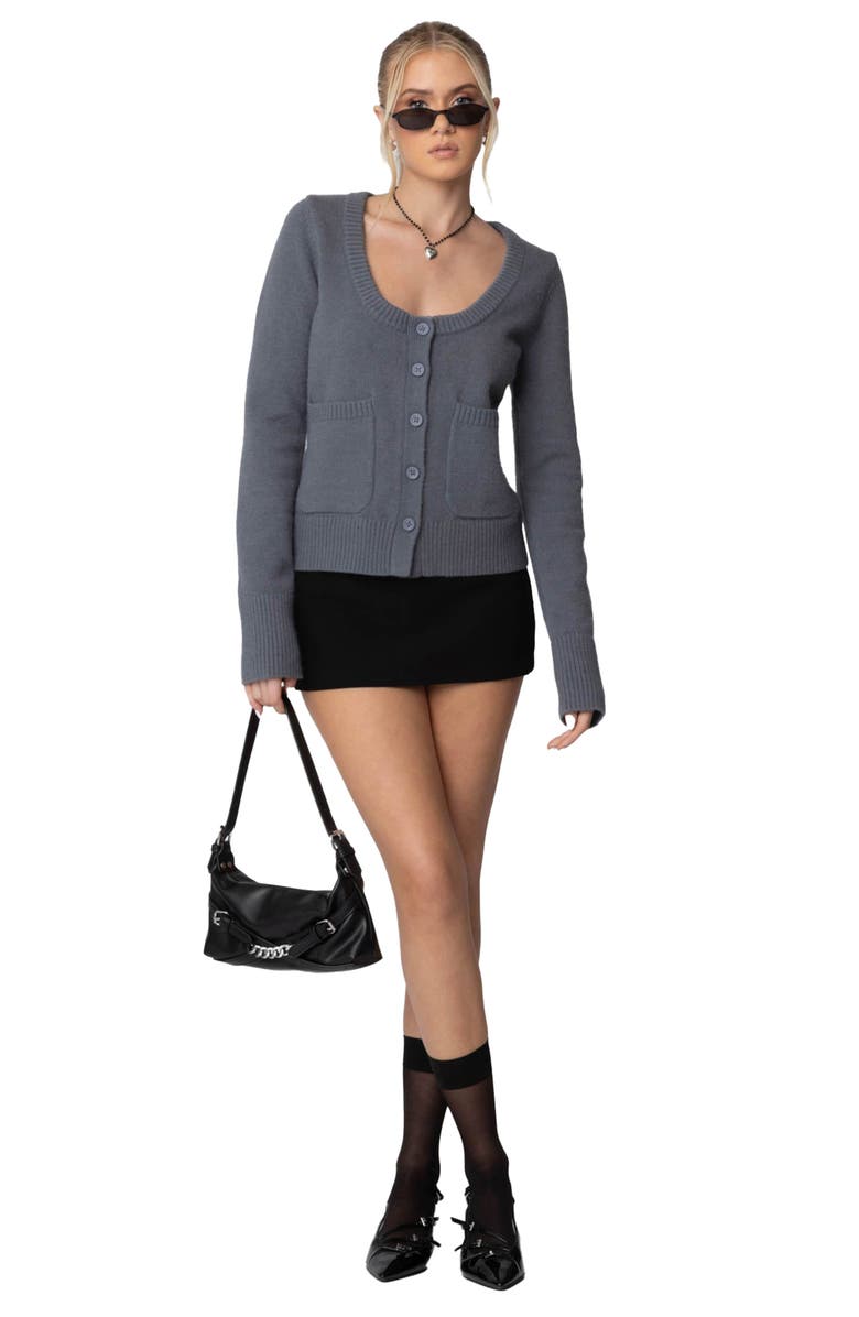 EDIKTED Daphnee Patch Pocket Cardigan, Alternate, color, Gray