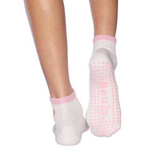 Souls. Pink Heart Ankle Grip Socks In White