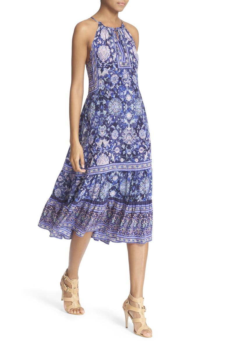 'Dreamweaver' Print Silk Midi Dress, Alternate, color, INDIGO