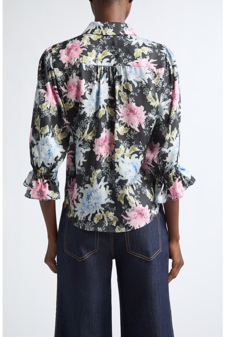 Fiona Ikat Dahlia Three-Quarter Sleeve Shirt, Alternate, color, BLACK MULTI