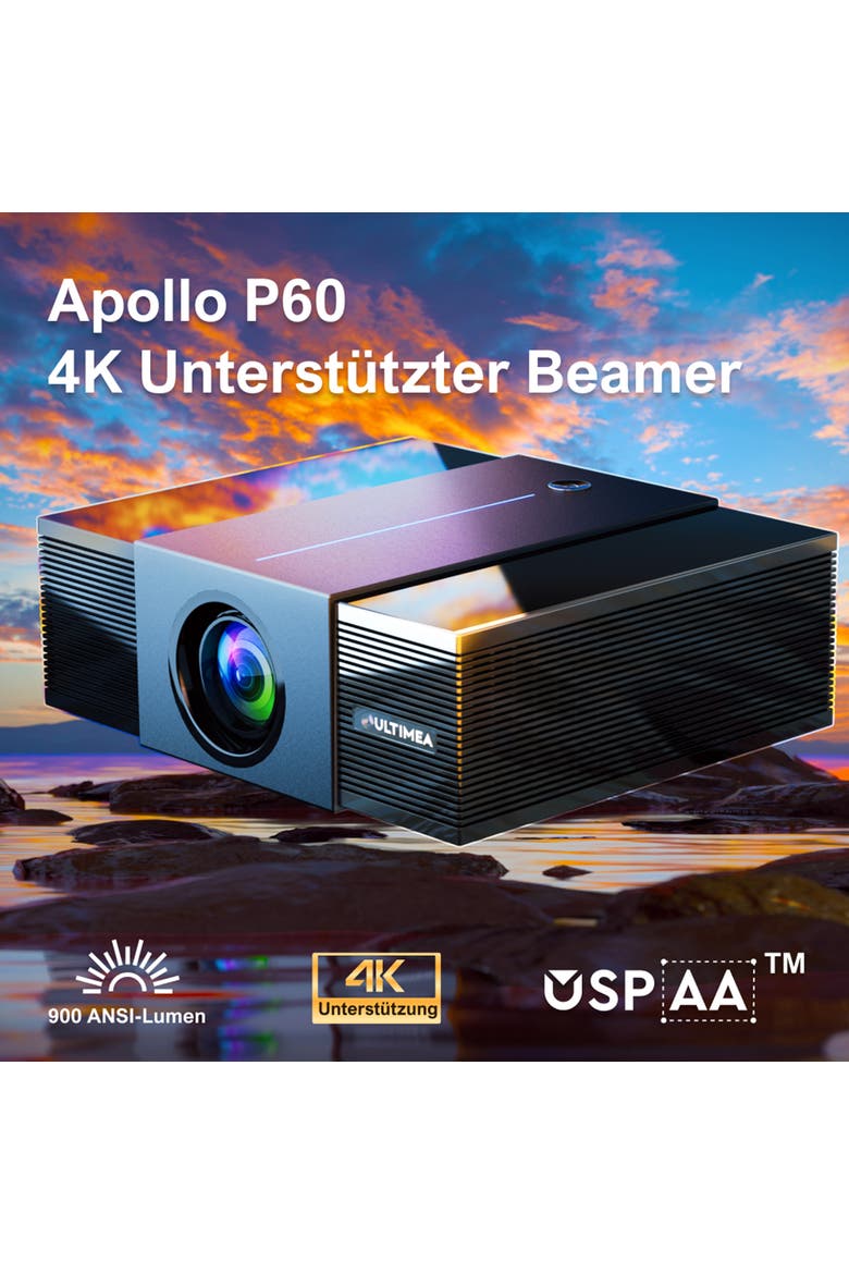 Projector 4K decoding 900 ANSI Lumens Obstacle Avoidance 6D Keystone WiFi  Apollo P60, Alternate, color, Black