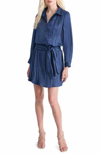 DKNY Pleated Long Sleeve Satin Shirtdress