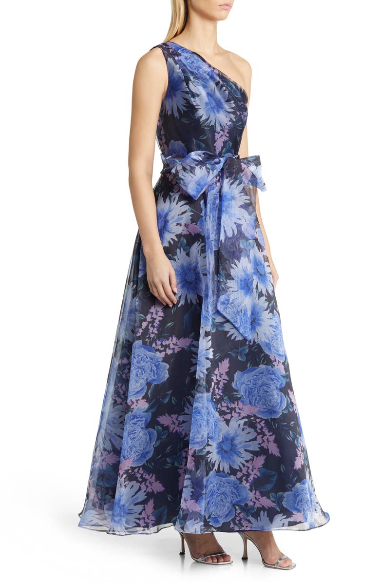 Eliza J One-Shoulder Floral Print Ballgown, Alternate, color, 
