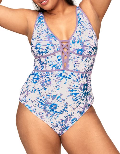 Adore Me Andressa Women's Plus-size Swimwear One-piece In Tie Dye White