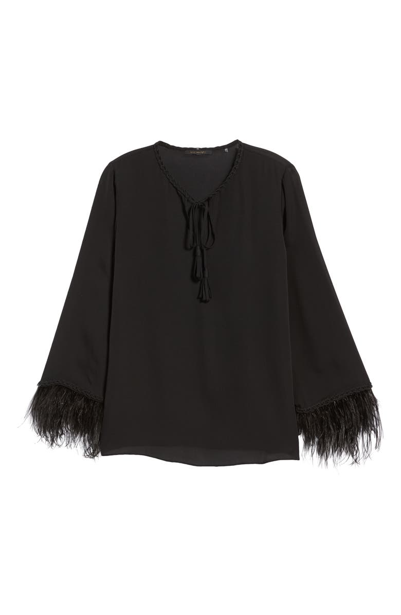 KOBI HALPERIN Jilly Feather Cuff Silk Blouse, Alternate, color, 