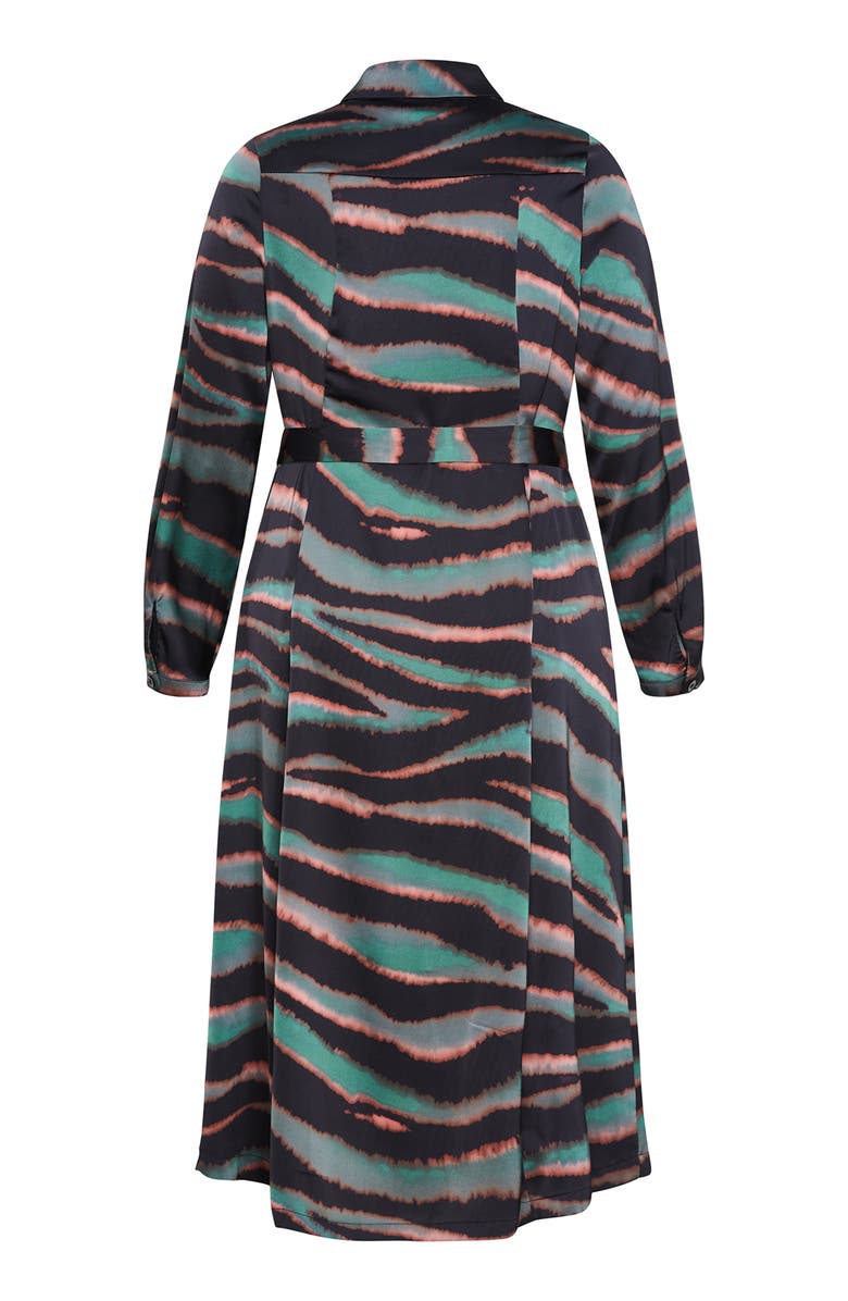 City Chic Untamed Long Sleeve Shirtdress, Alternate, color, Teal Untamed