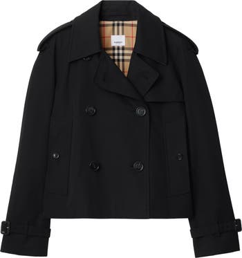 BURBERRY｜JACKETS (Cropped Gabberdeen Trench Jacket (807 Cropped Gabardine Trench Jacket in Black - Women, Cotton