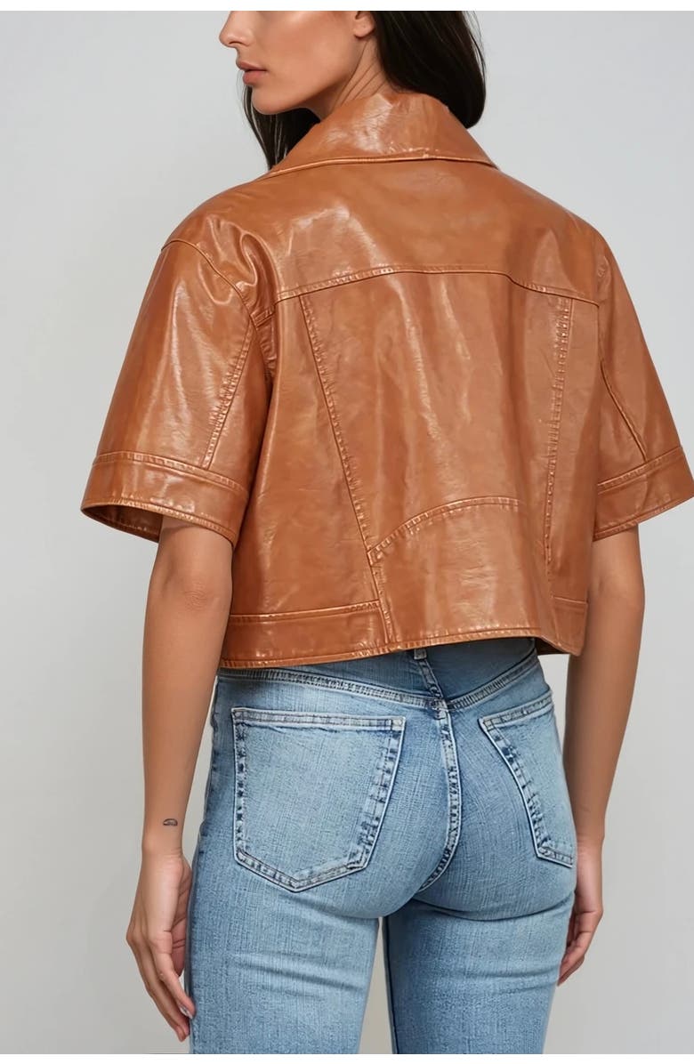 Sisterly Romy Crop Faux Leather Moto Jacket, Alternate, color, Cognac