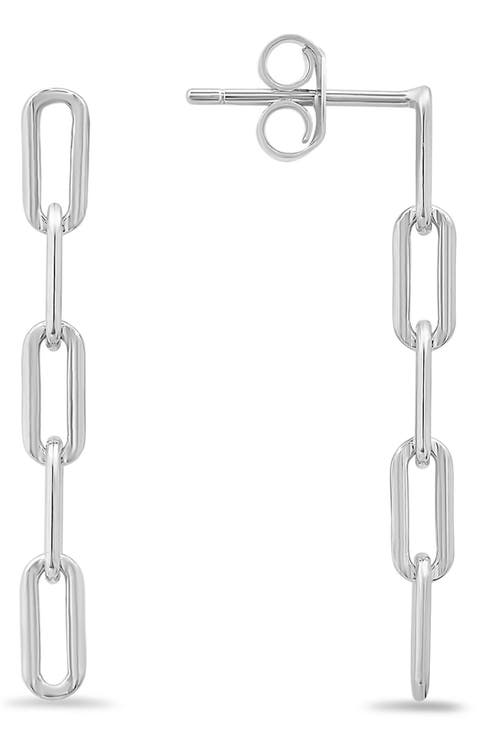 Sterling Silver CZ Paperclip Link Drop Earrings