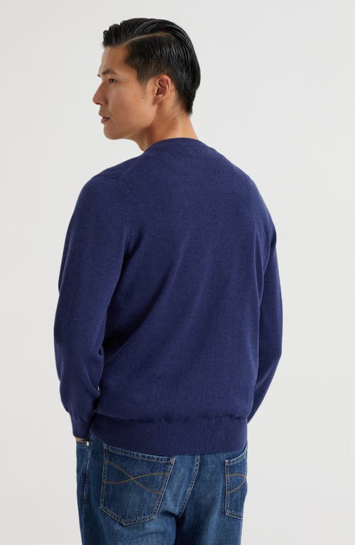 Brunello Cucinelli Cashmere Crewneck Sweater With Ribbed Finish In Azure