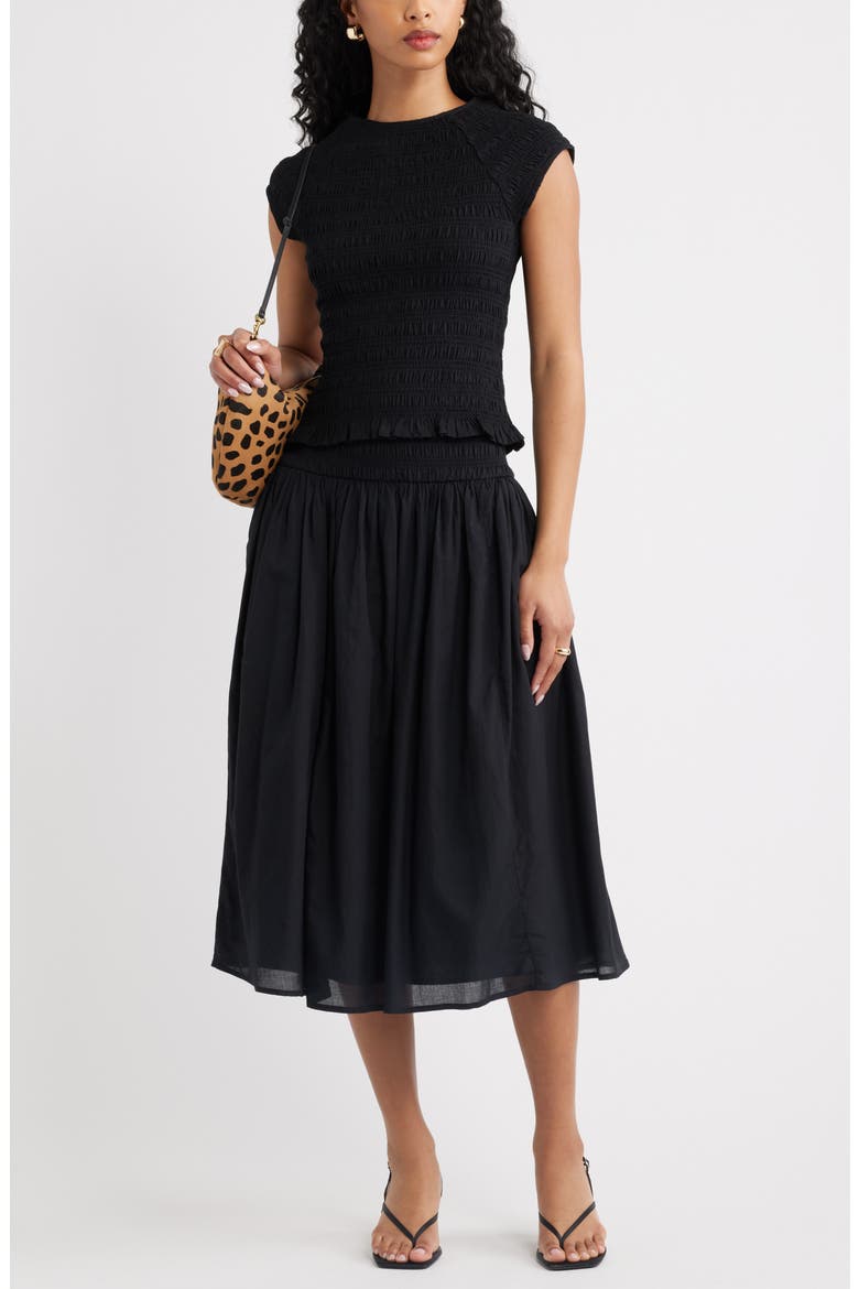 Cap Sleeve Smocked Top, Alternate, color, BLACK
